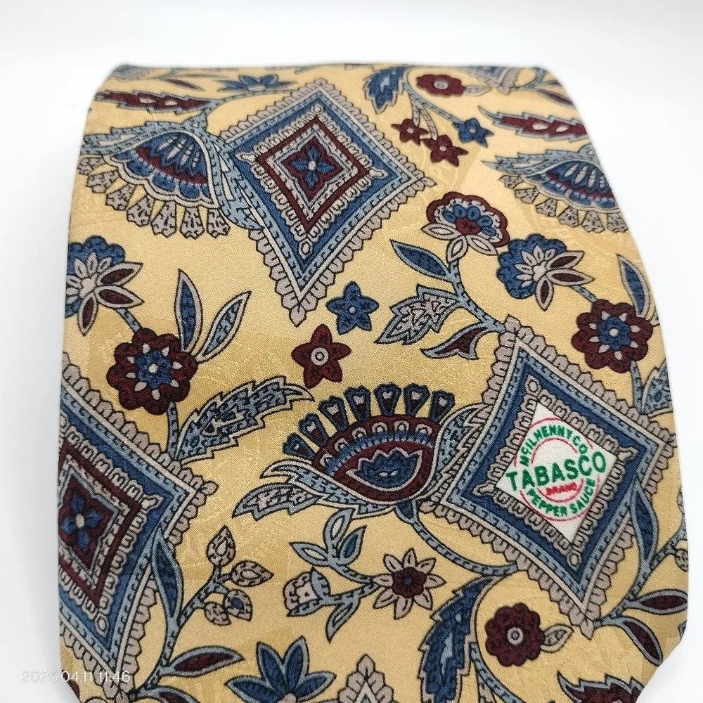 Tabasco Silk Jacquard Geometric Floral Necktie Padded Lined Yellow Whimsical